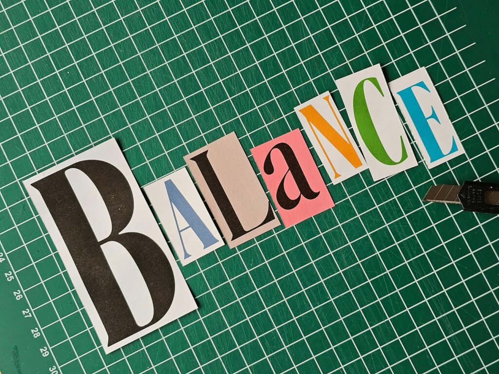 colorful typography display on cutting mat